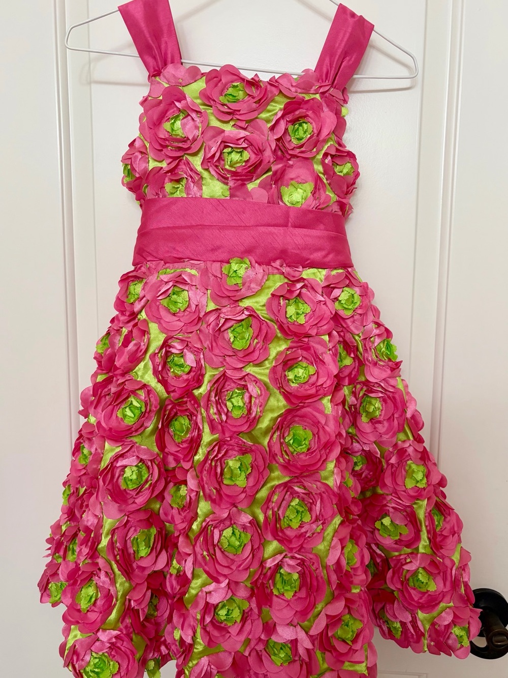 Kids Floral Party Dress - Hot Pink & Lime Green